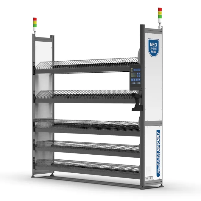 NEO LIGHT PLUS sensor-enhanced smart reel rack with control panel - Neotel Technology