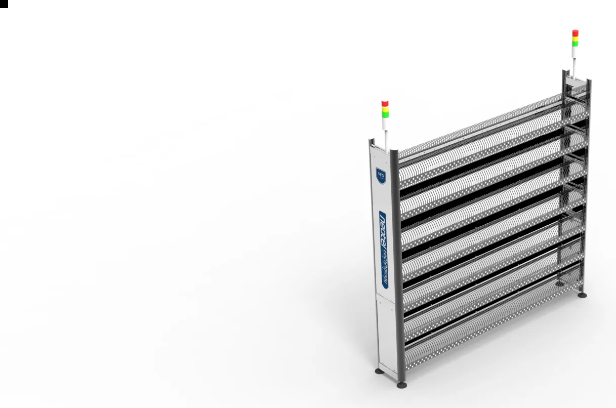 NEO LIGHT PTL pick-to-light SMT reel storage rack, angled product view - Neotel Technology