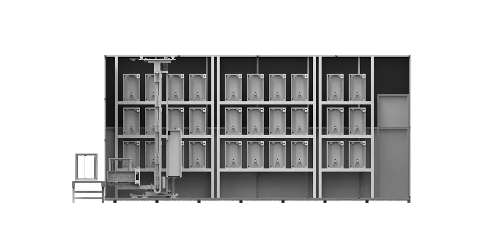 SMD BOX XLM Internal Cross-Section View Magazine Storage Racks and Robot - Neotel Technology