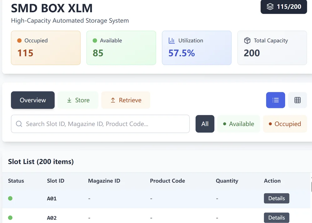 SMD BOX XLM Software Interface Magazine Management and Traceability - Neotel Technology